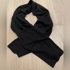 NWT The Cashmere Project Black Oversized Cashmere Scarf with Black Beaded Skull